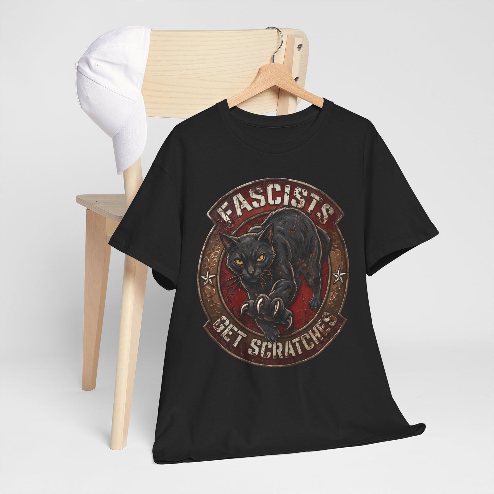 Fascists Get Scratches T-Shirt — Funny Anti-Fascist Black Cat Tee