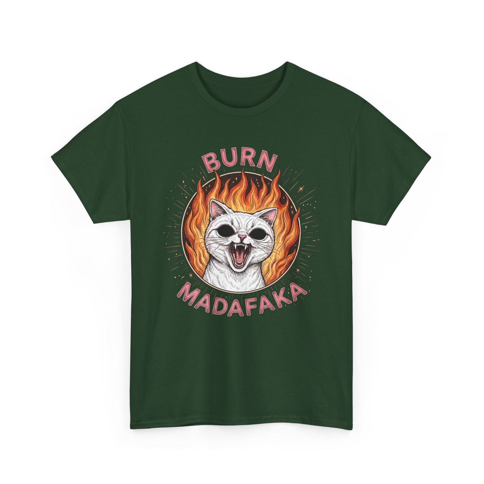 Burn Madafaka Cat T-Shirt — Edgy Hellfire Feline Graphic Tee