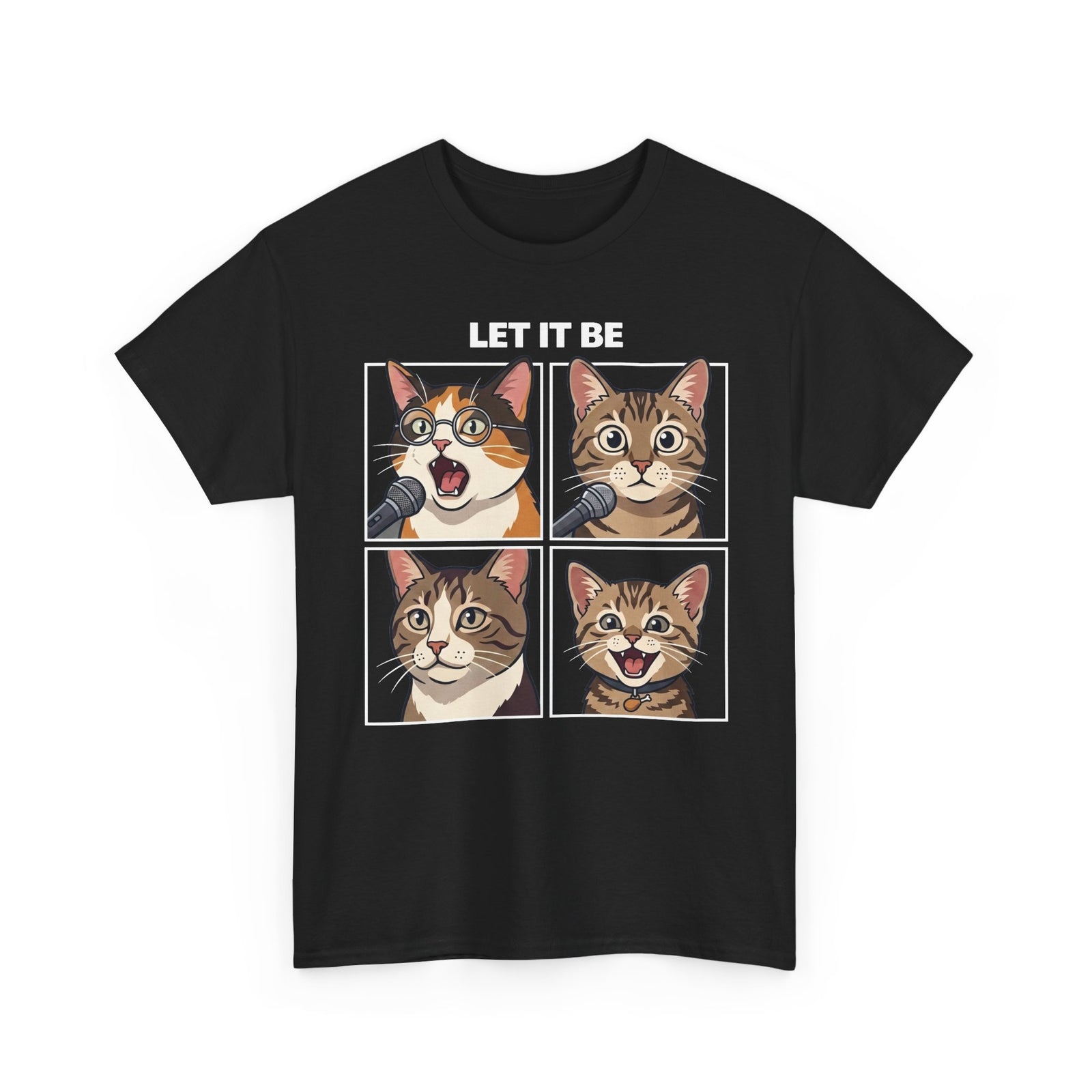 Let It Be Cat Tee — Vintage Four-Panel Cat Faces Graphic T-Shirt