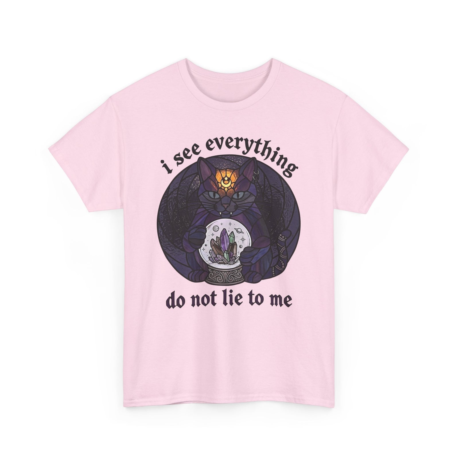 Mystic Fortune Teller Cat T-Shirt "I See Everything" Stained Glass Spiritual Kitten