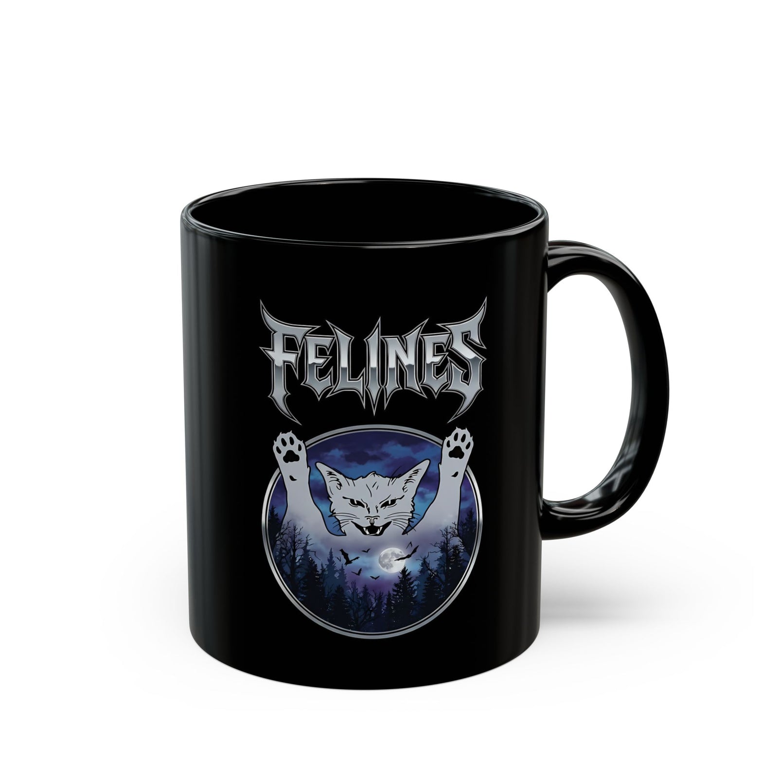 Felines Ghost Black Mug — Spooky Cat Graphic Mug