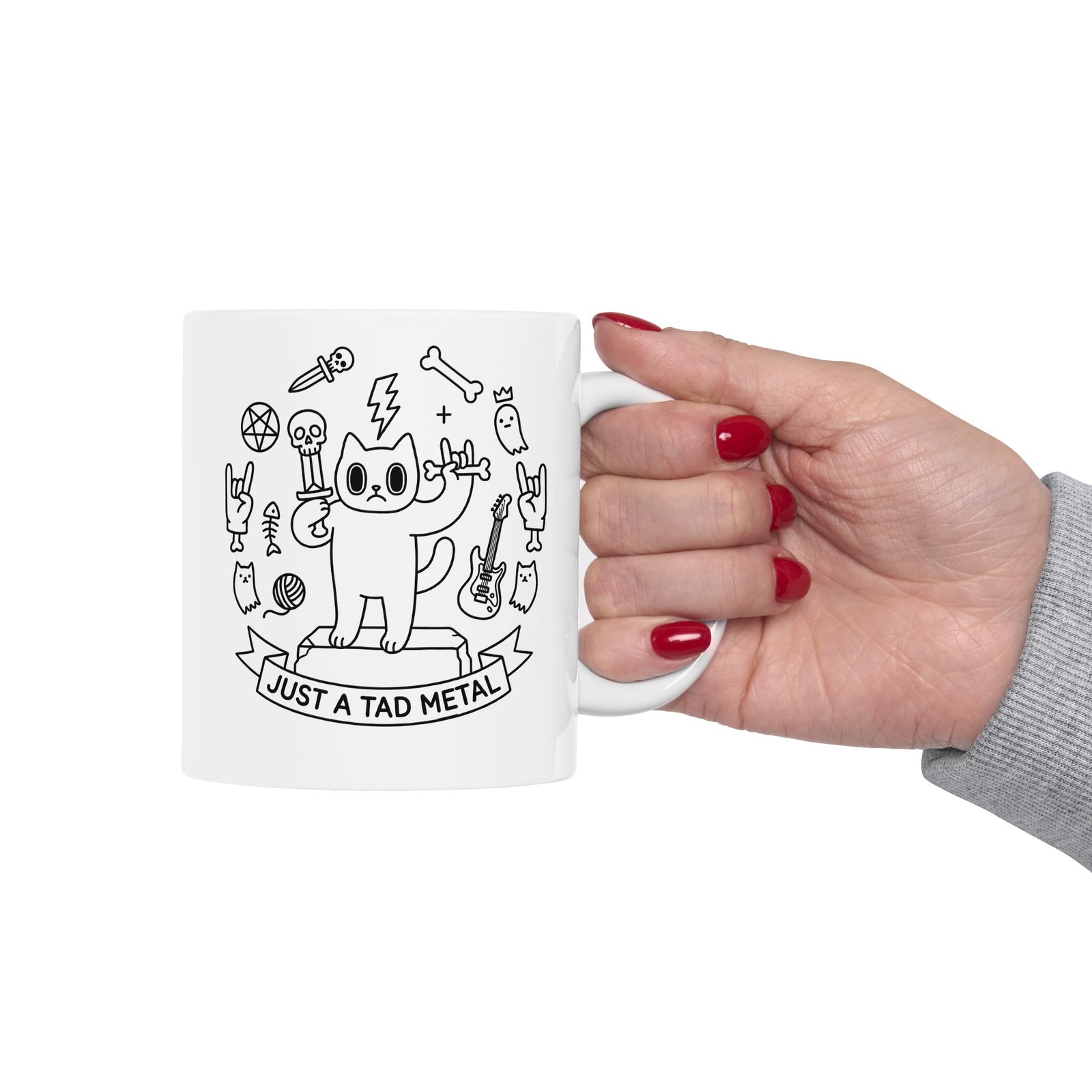 Just A Tad Metal Cat Ceramic Mug — Funny Heavy Metal Rocker Feline Mug