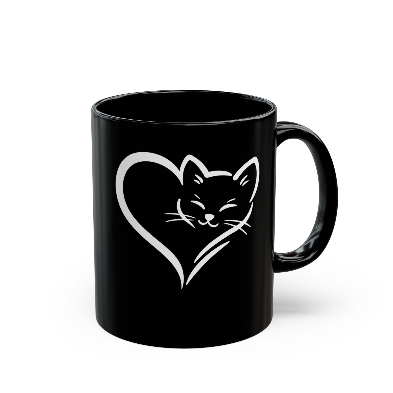 Cute Cat Heart Black Mug - Cat Lover Gift - Adorable Cat Silhouette Mug