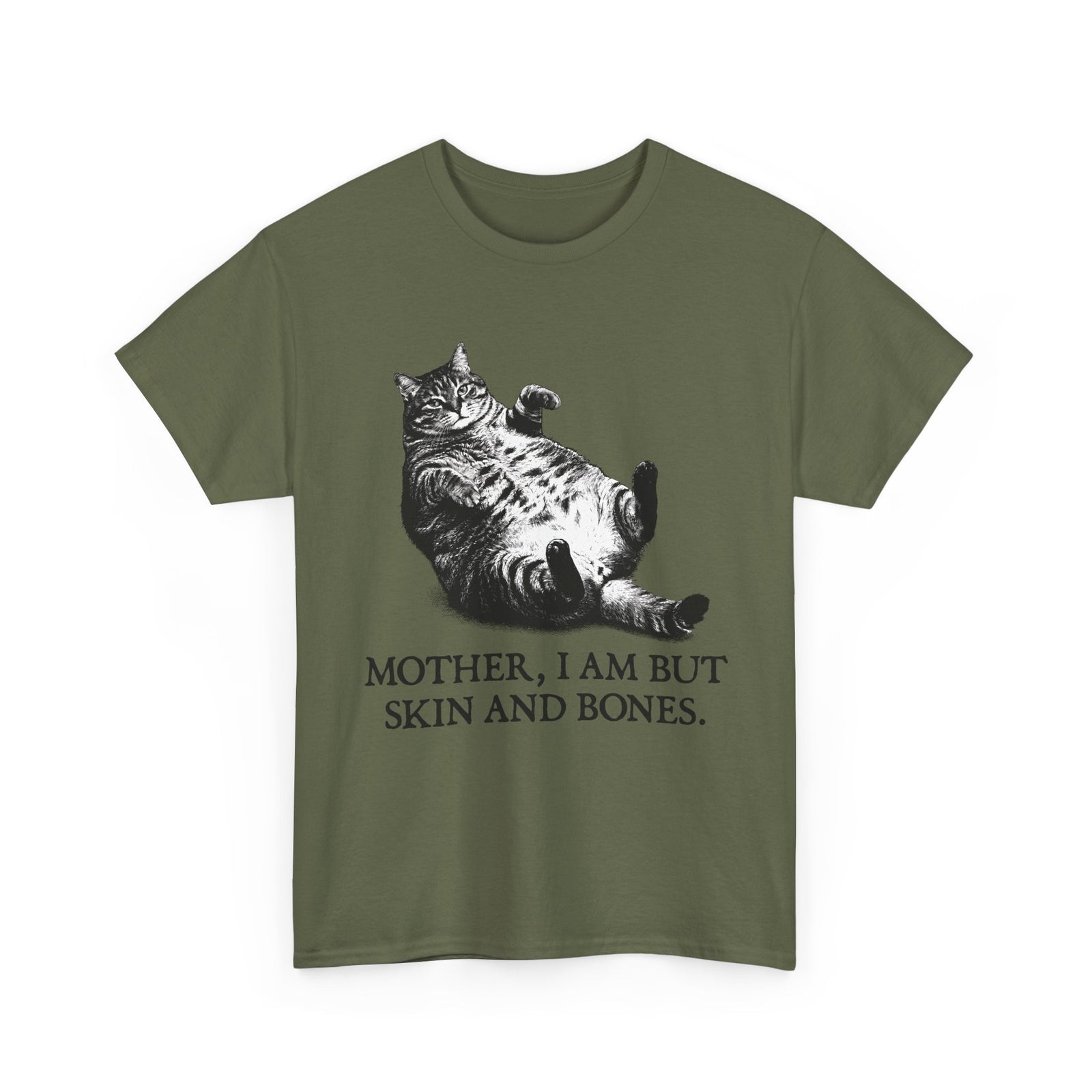 Skin And Bones Chonk Cat T-Shirt — Funny Dramatic Feline Graphic Tee