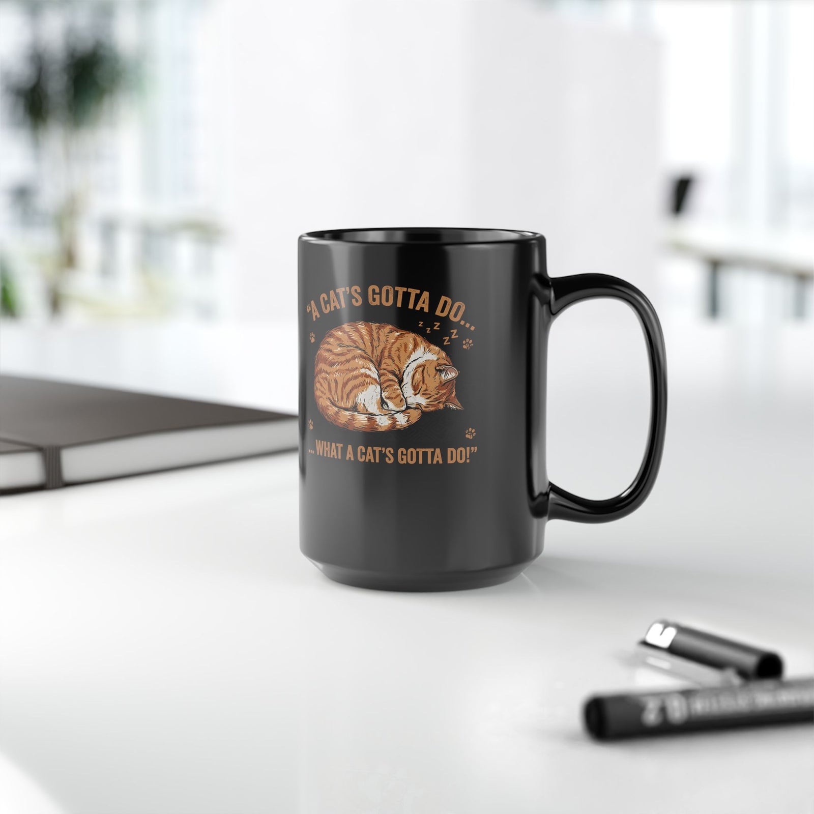 Cat Lover Black Mug — Sleeping Cat Graphic Mug