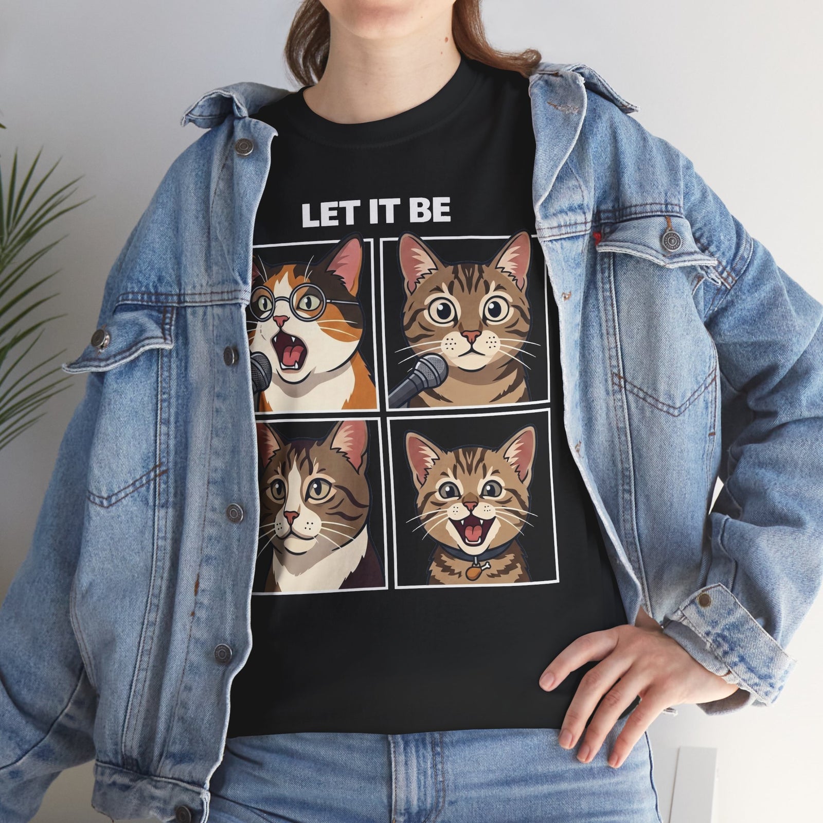 Let It Be Cat Tee — Vintage Four-Panel Cat Faces Graphic T-Shirt