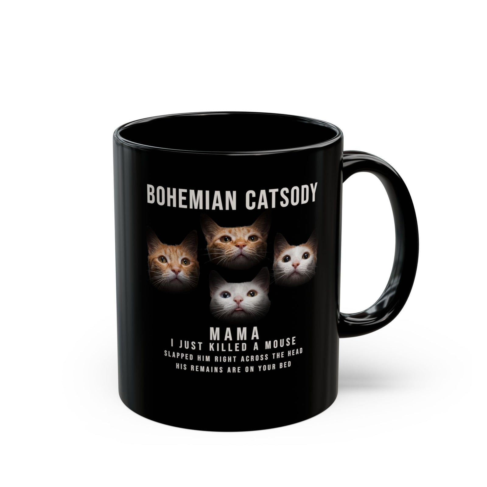 Bohemian Catsody Black Mug — Boho Cat Graphic Mug