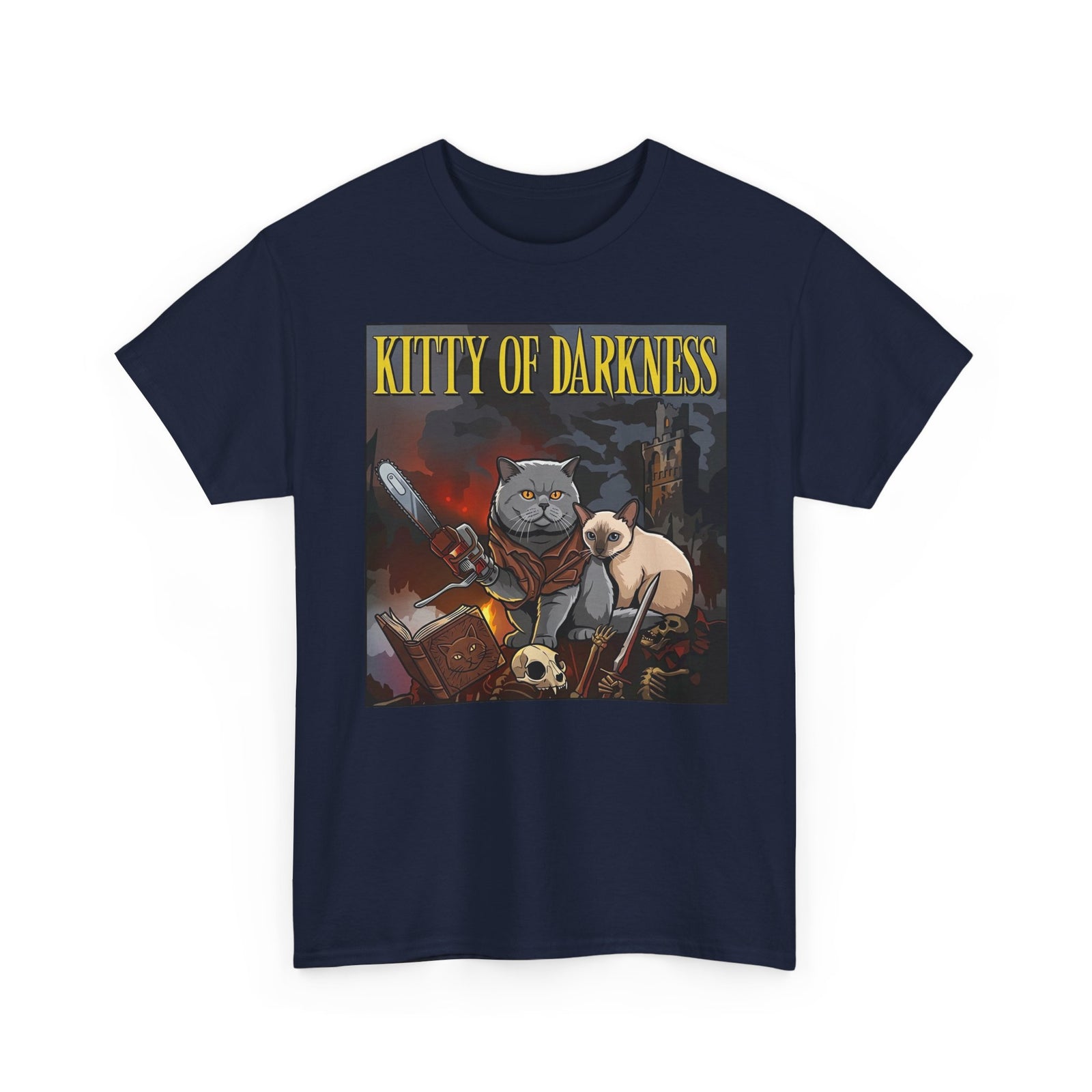 Kitty of Darkness Graphic Tee — Gothic Cat Horror Band Shirt