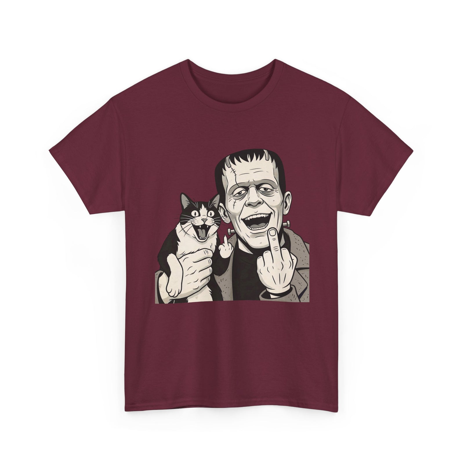 Frankenstein Cat T‑Shirt — Cute Spooky Cat & Frankenstein Design