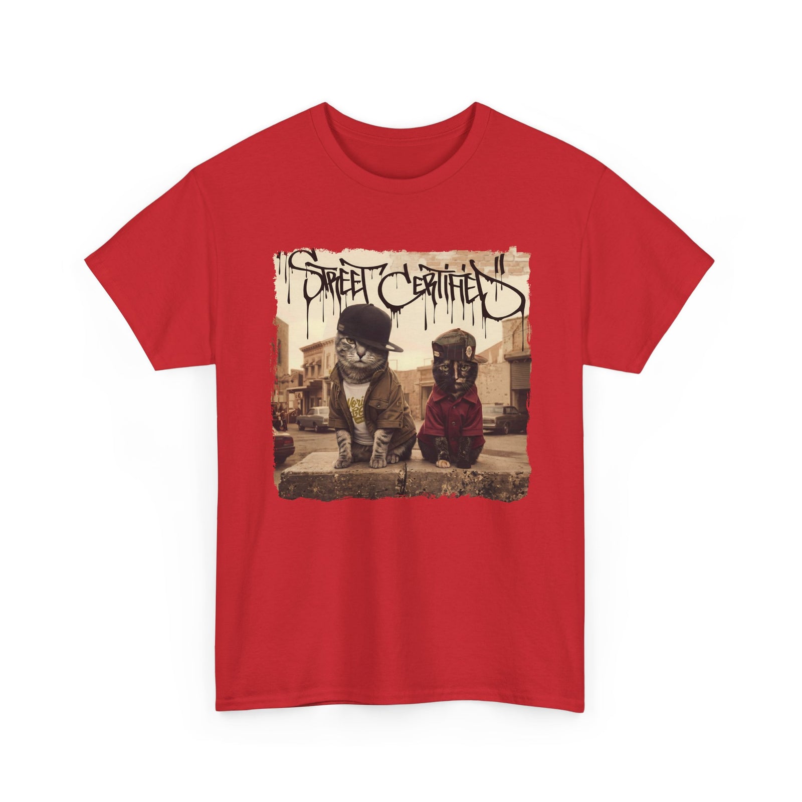 Funny Streetwear Cats "Street Certified" Retro Graphic Tee