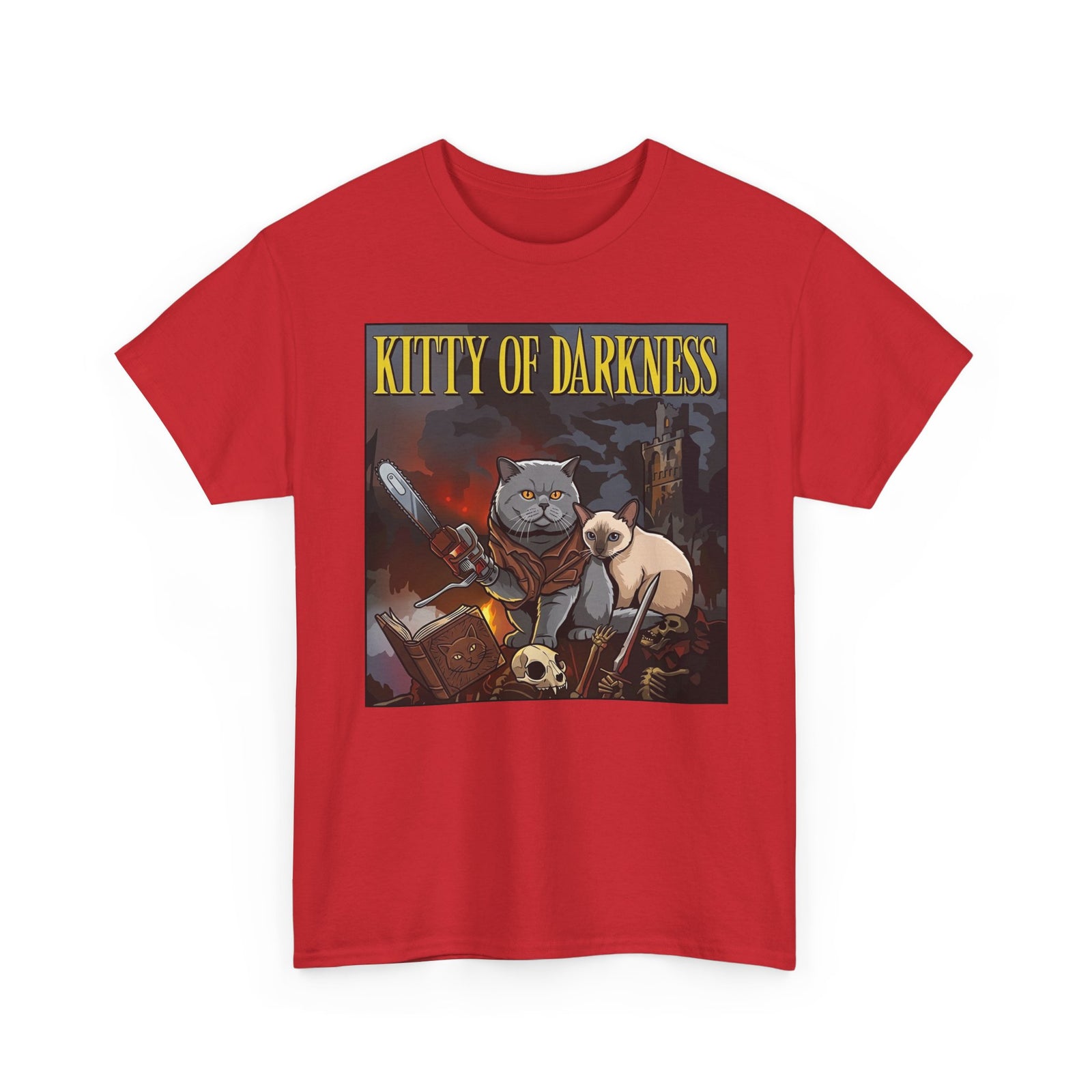 Kitty of Darkness Graphic Tee — Gothic Cat Horror Band Shirt