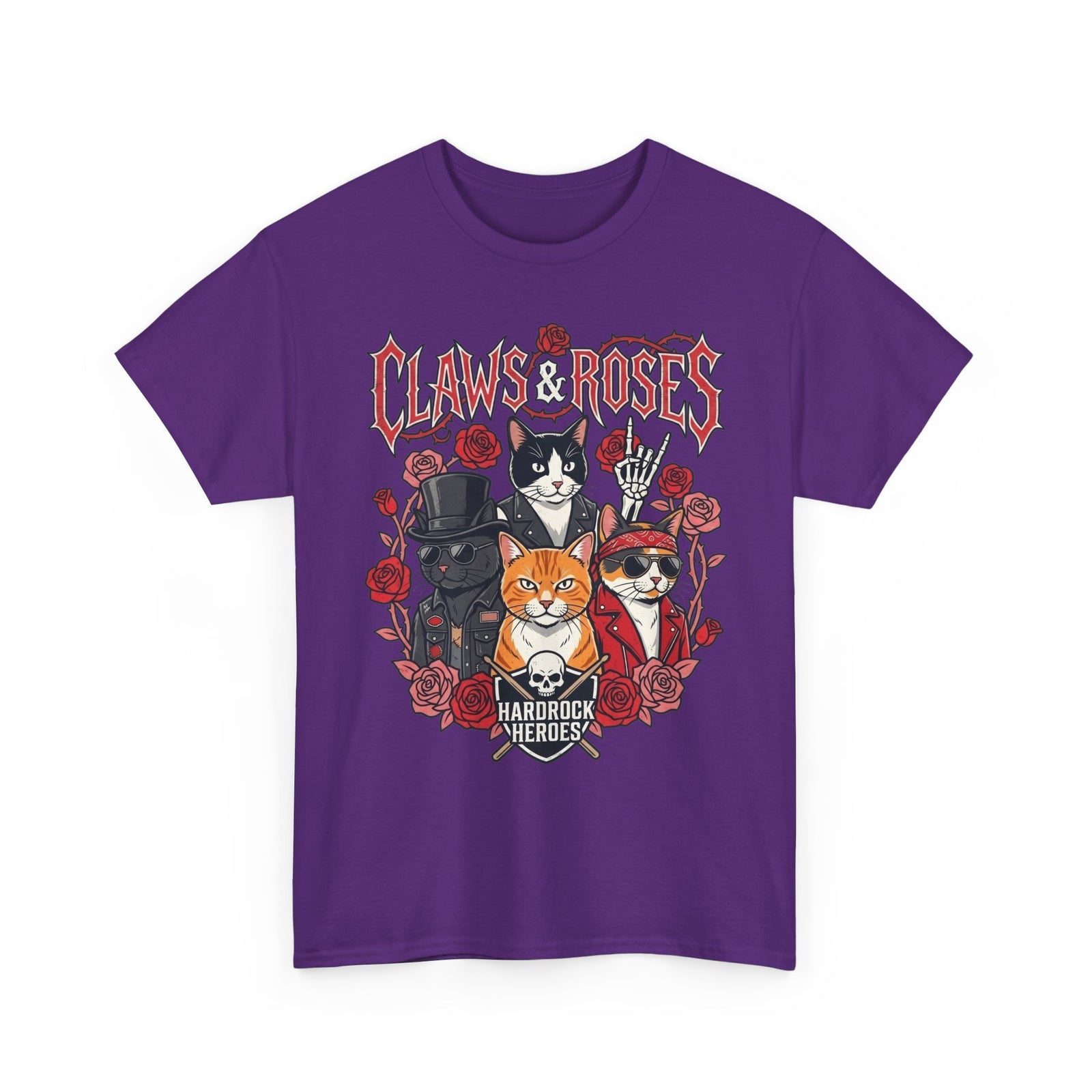 Claws & Roses Cat Band Tee - Rock 'N' Roll Feline Graphic T-Shirt