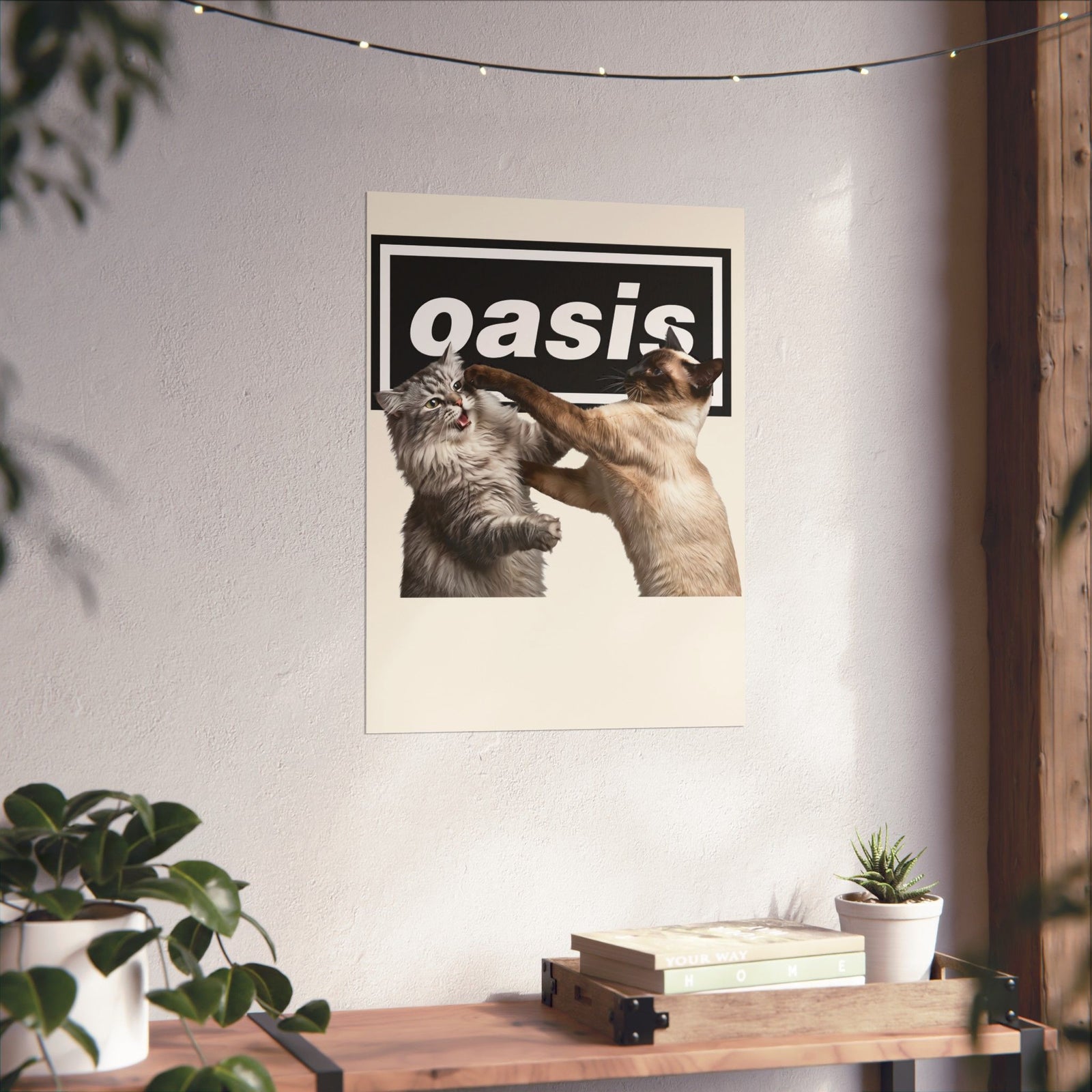 Oasis Cat Fight Poster — Desert Cat Battle Graphic Poster