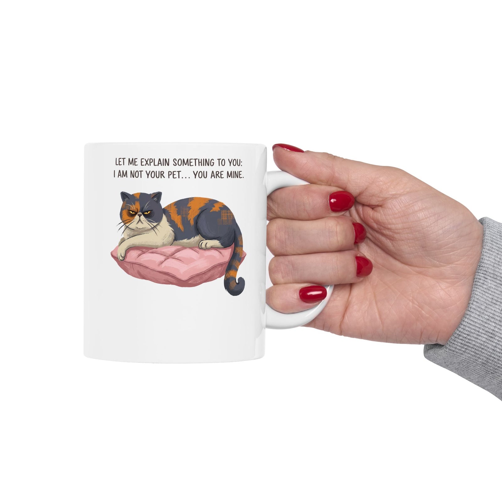 You Are Mine Cat Ceramic Mug — Grumpy Exotic Shorthair Calico Graphic Mug