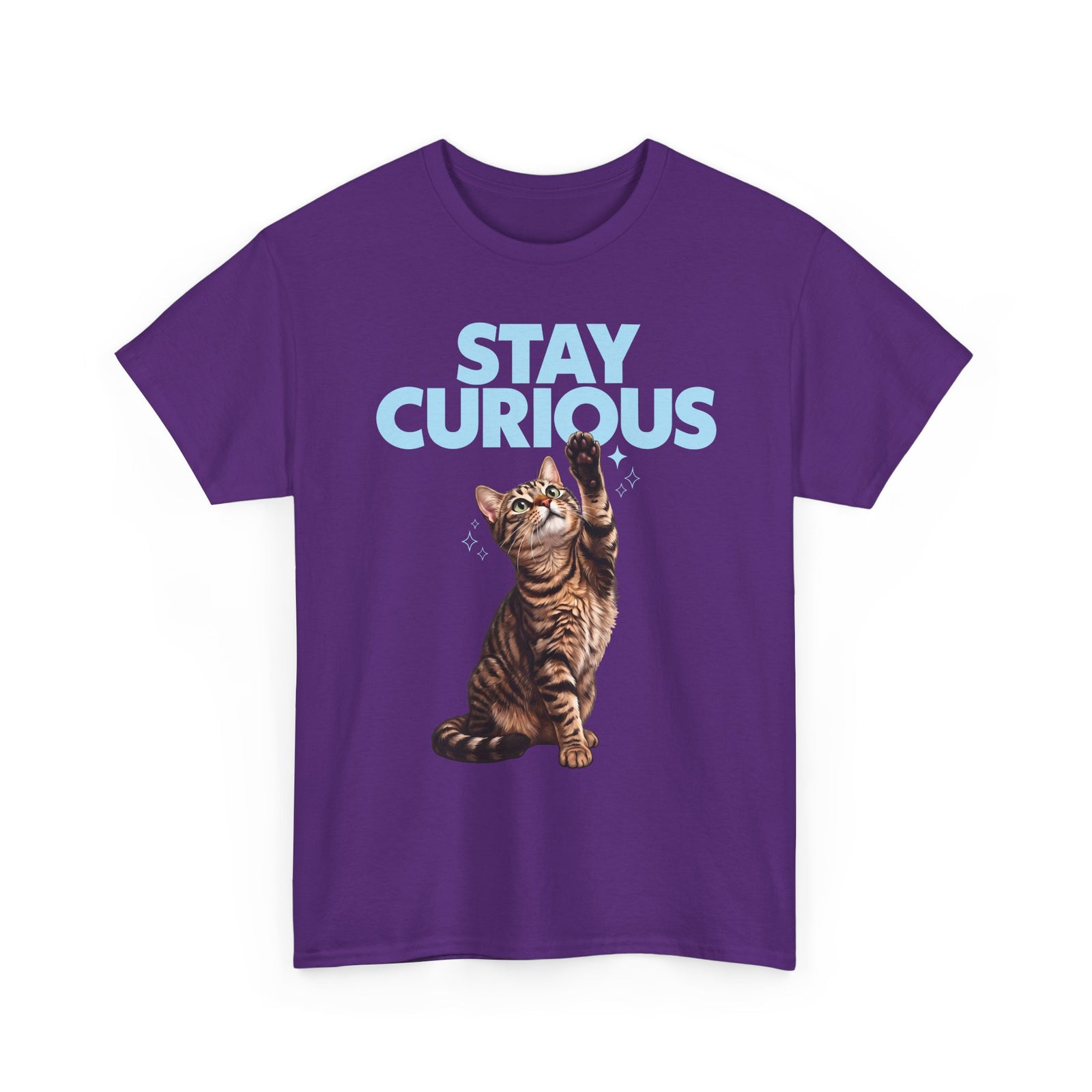 Stay Curious Tabby Cat T-Shirt — Cute Reaching Feline Graphic Tee