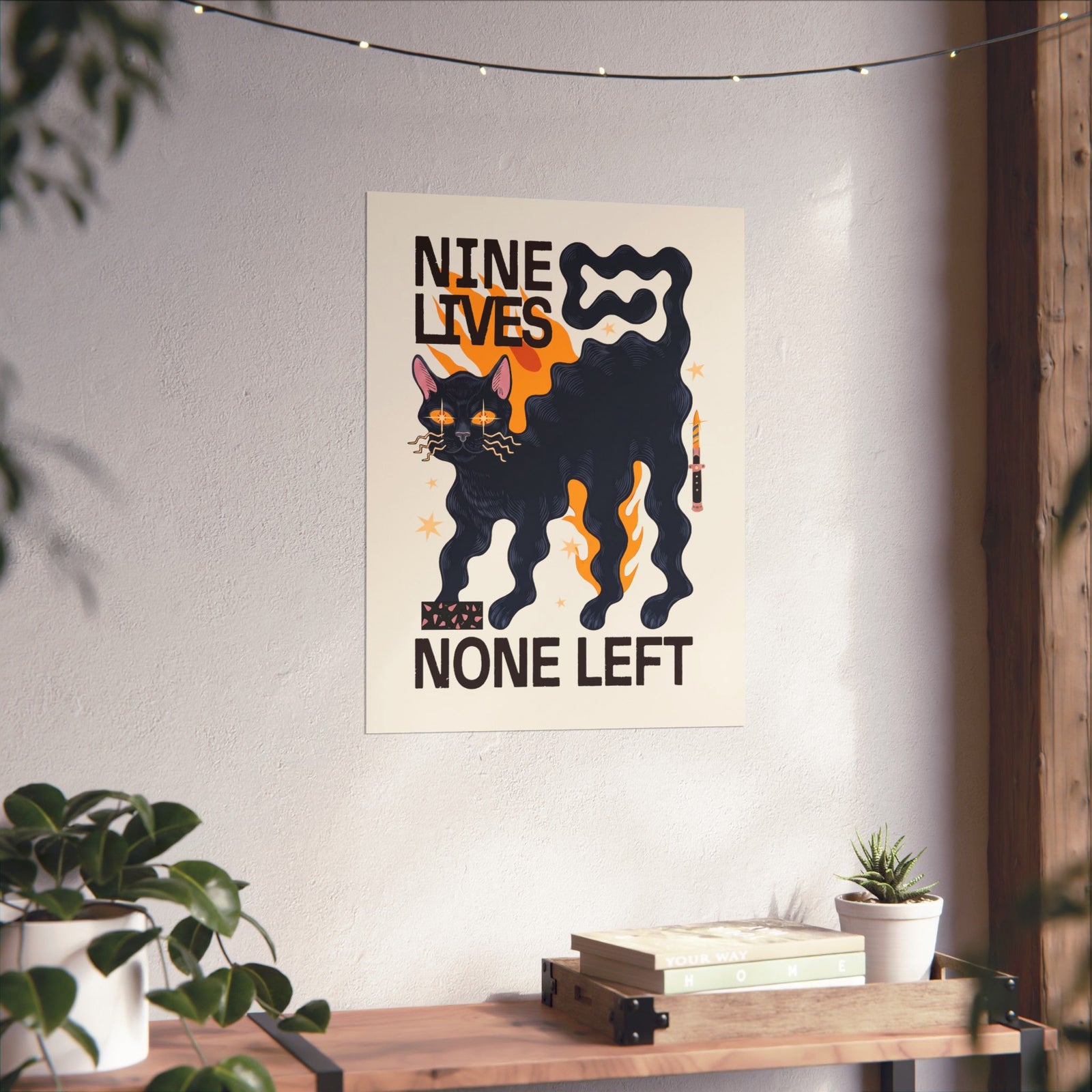 Nine Lives None Left Poster — Edgy Spooky Black Cat Graphic Poster