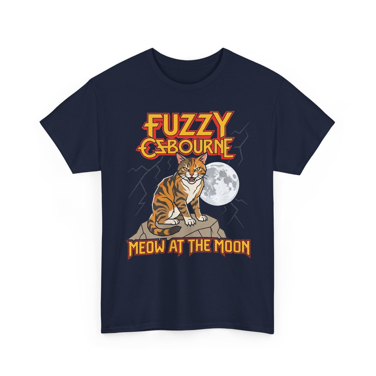 Fuzzy Osbourne "Meow at the Moon" Graphic Tee - Retro Cat Band Shirt