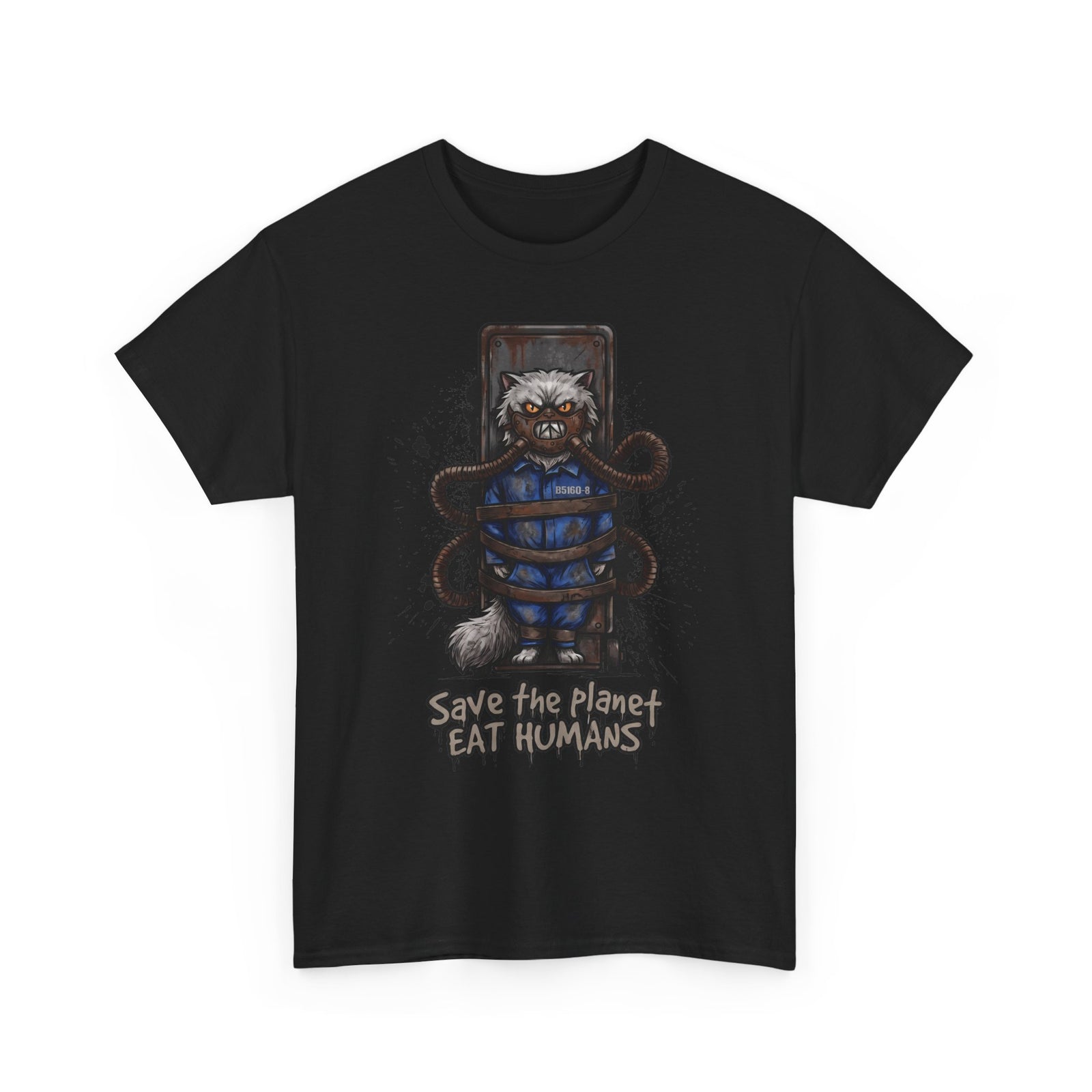 Save The Planet Eat Humans Cat T-Shirt — Horror Movie Parody Tee