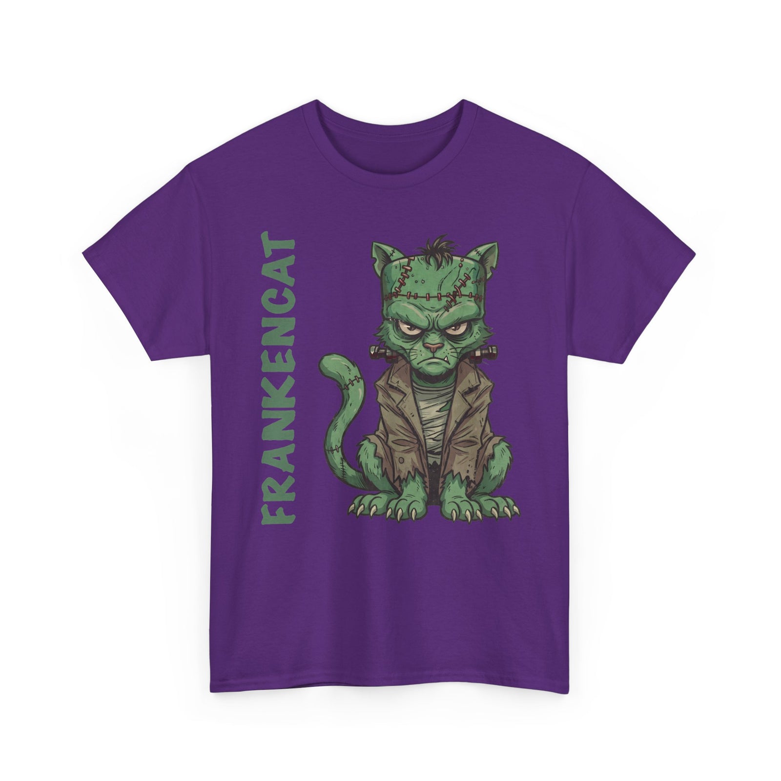 Funny Frankencat Halloween T-Shirt — Green Monster Cat Graphic Apparel