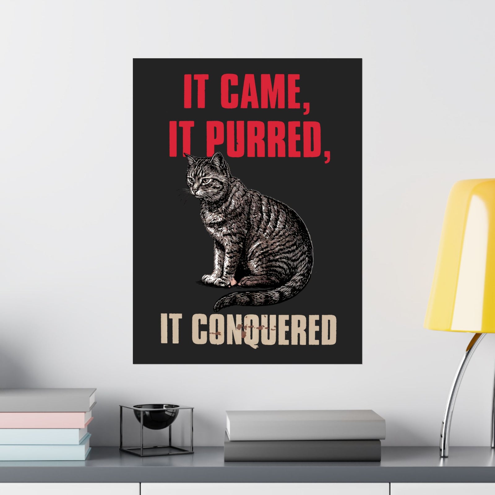 It Came It Purred It Conquered Poster — Funny Julius Caesar Cat Parody Poster