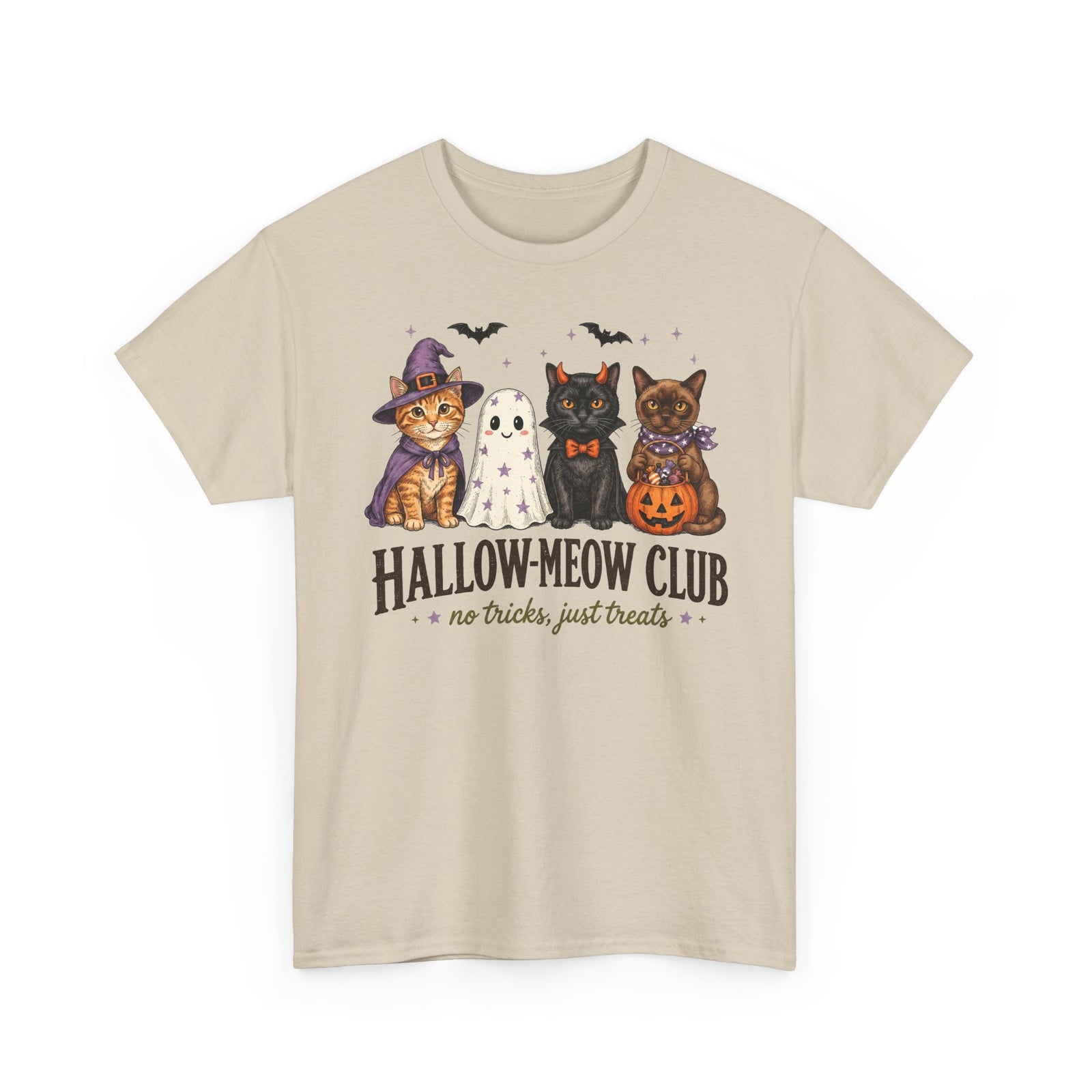 Hallow-Meow Club No Tricks Just Treats T-Shirt — Spooky Cute Cat Costume Tee