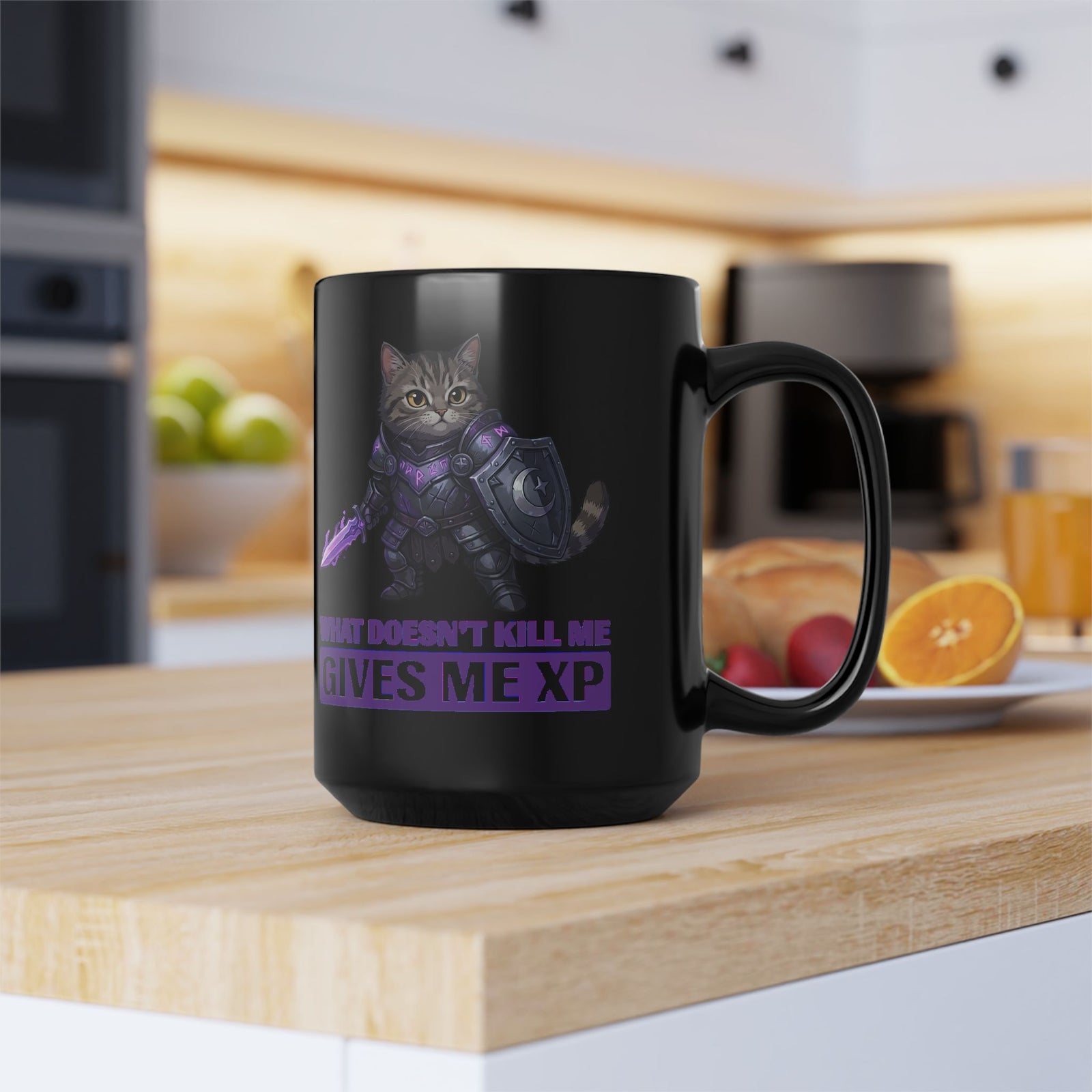 What Doesn't Kill Me Gives Me XP Cat Black Mug