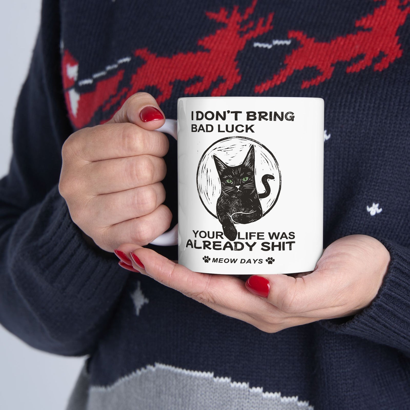 Black Cats Don't Bring Bad Luck Ceramic Mug — Cute Witchy Cat Mug for Cat Lovers
