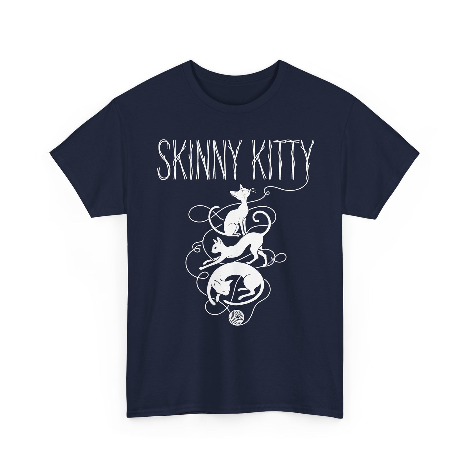 Skinny Kitty Graphic Tee — White Cat Silhouette Shirt for Cat Lovers