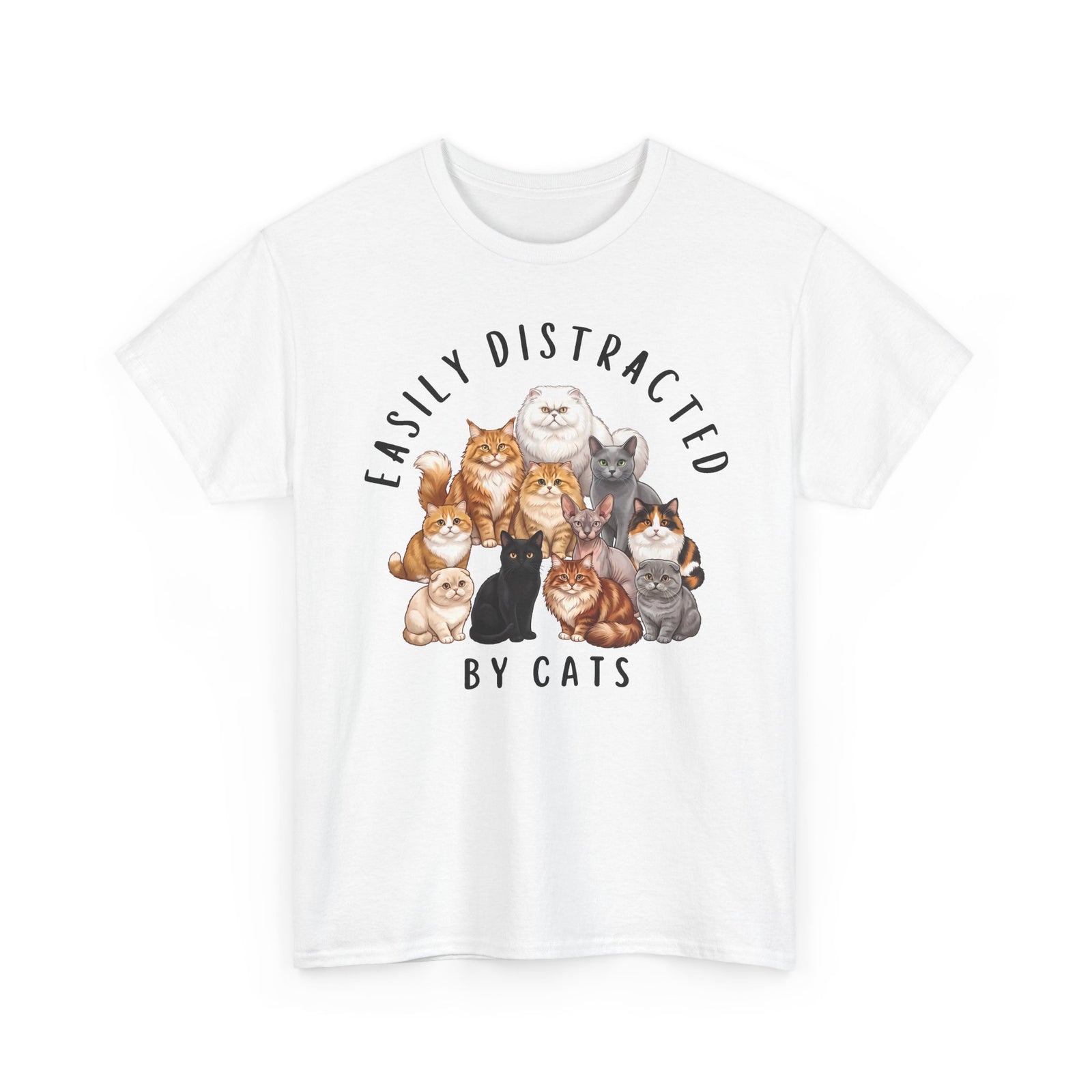 Easily Distracted By Cats T-Shirt — Funny Multi-Breed Cat Lover Tee