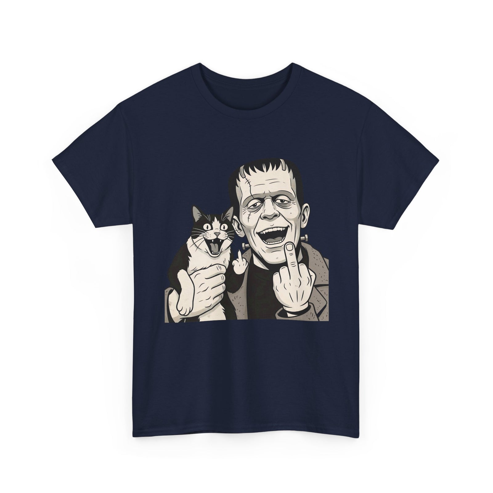 Frankenstein Cat T‑Shirt — Cute Spooky Cat & Frankenstein Design