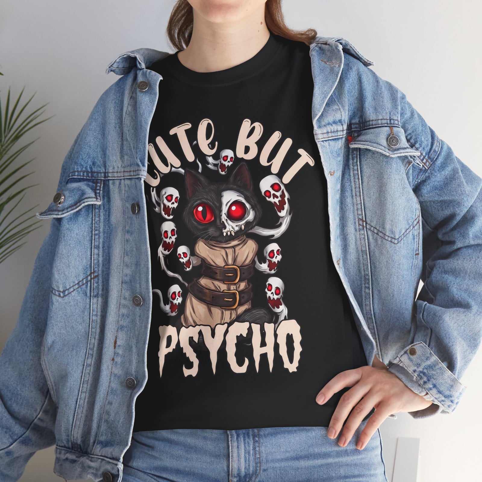 Cute But Psycho T-Shirt — Funny Straightjacket Black Cat Horror Tee