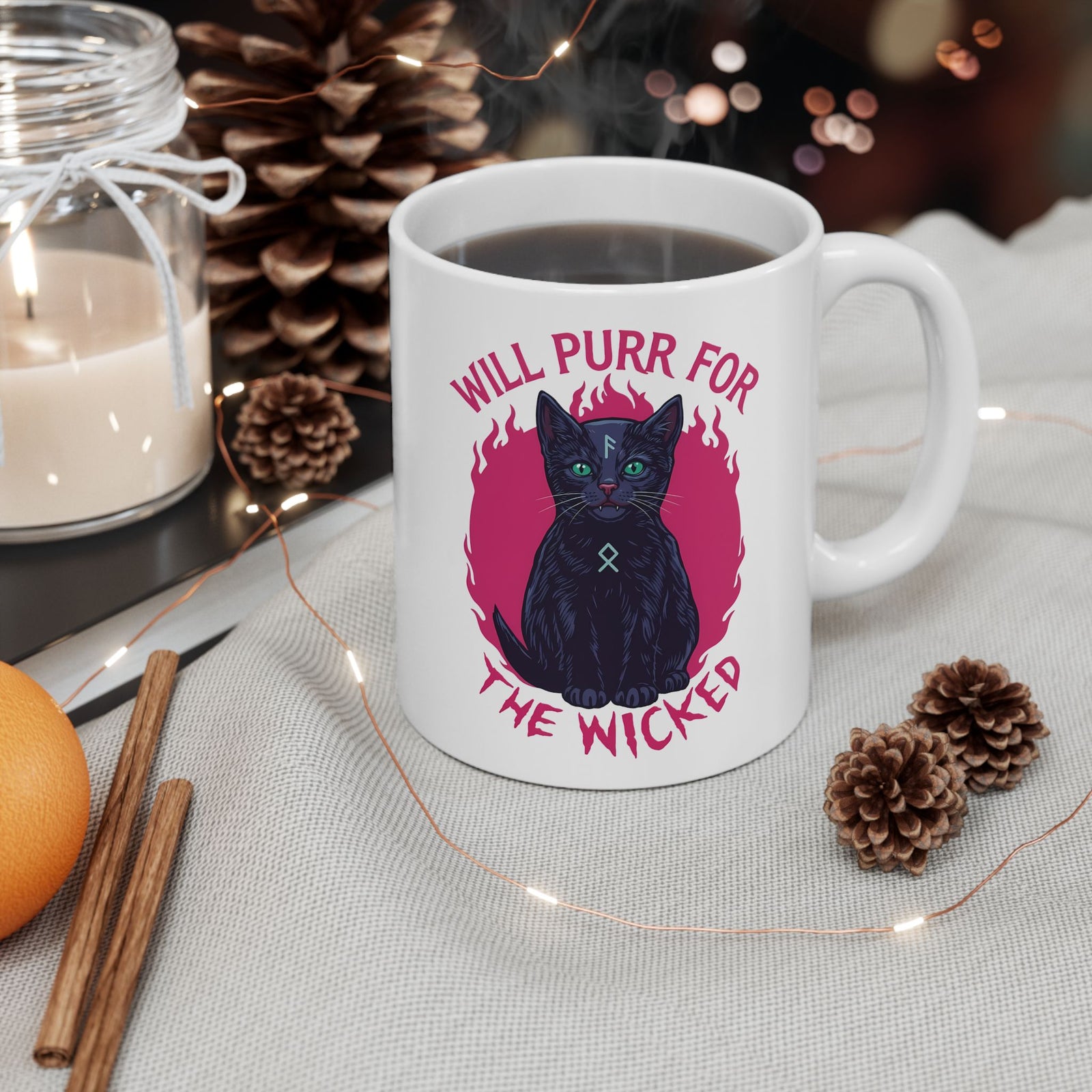 Will Purr For the Wicked Black Cat Ceramic Mug