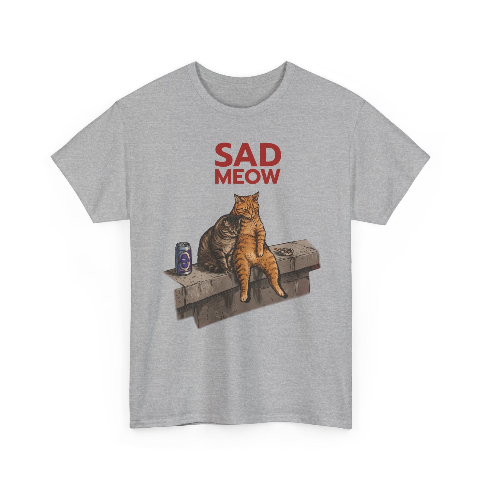 Sad Meow T-Shirt — Funny Depressed Smoking Cats Graphic Tee