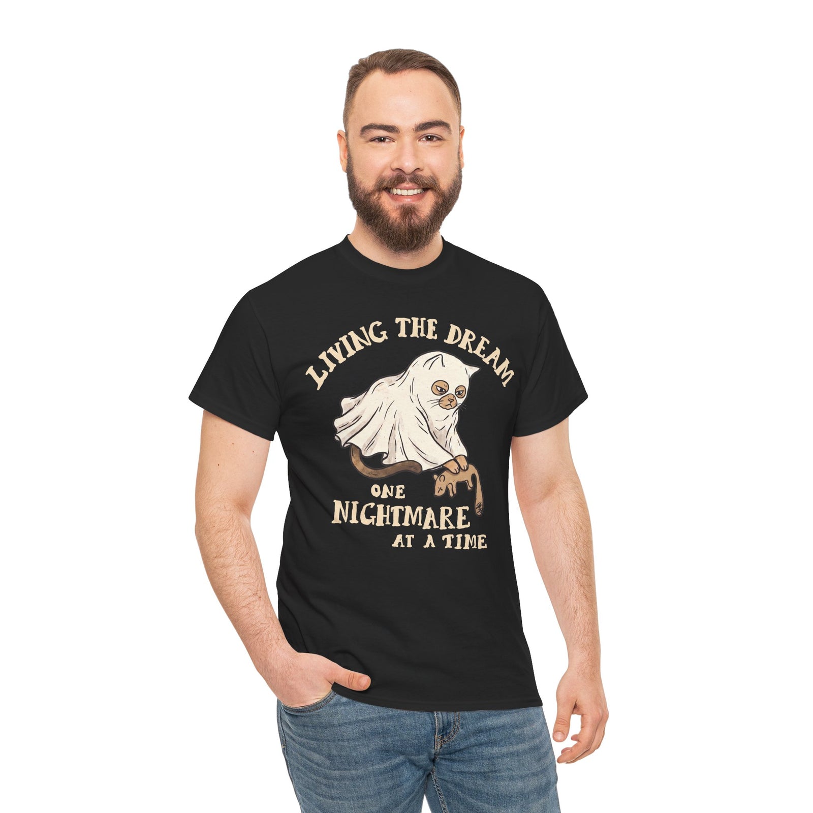 Living The Dream One Nightmare At A Time Ghost Cat — Sarcastic Halloween Art