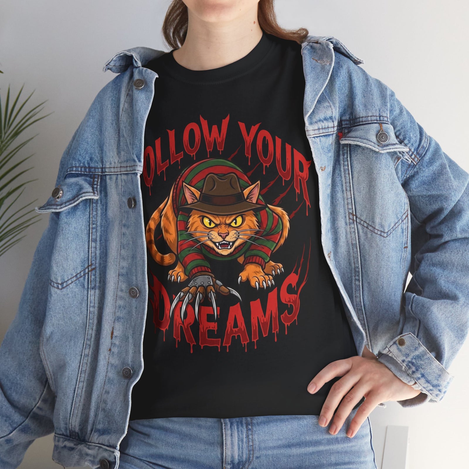Follow Your Dreams Freddy Cat Horror Graphic Tee