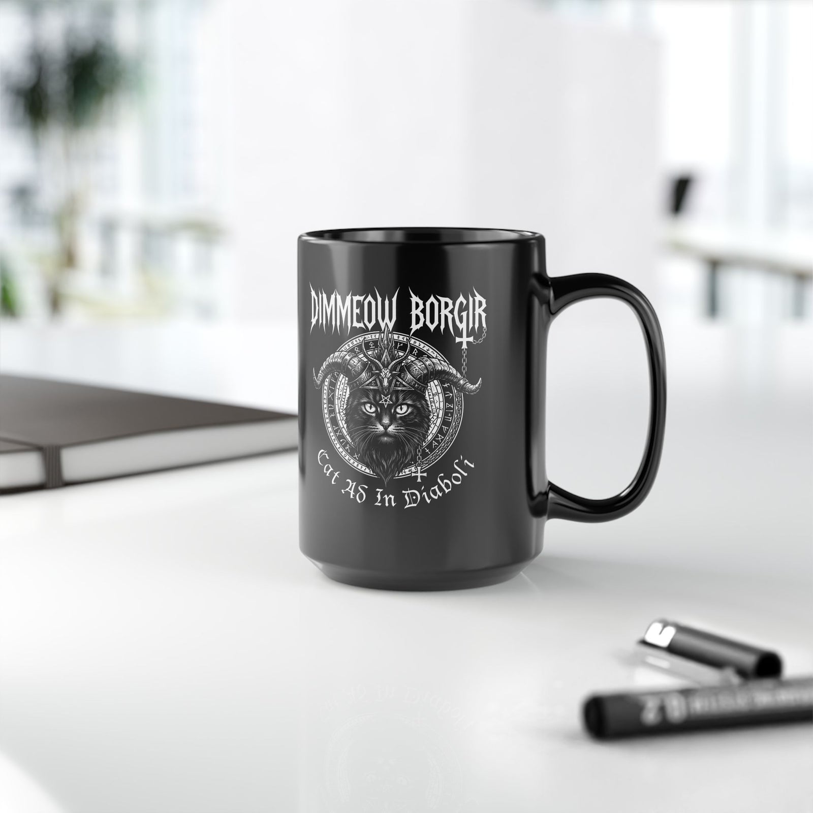 Black Metal Cat Black Mug — "Dimmeow Borgir" Gothic Cat Band Mug