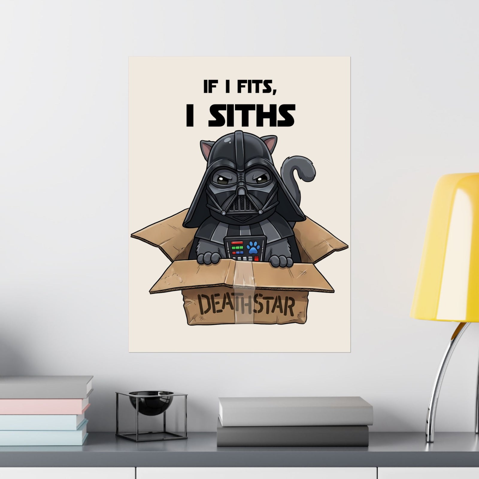Space Villain Kitten Retro Galaxy Cat Poster Funny Cat in Box Graphic Poster