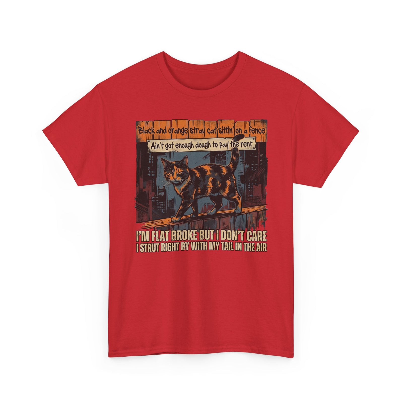 Funny Broke Cat T-Shirt - "I'm Flat Broke But I Don't Care" Graphic Tee