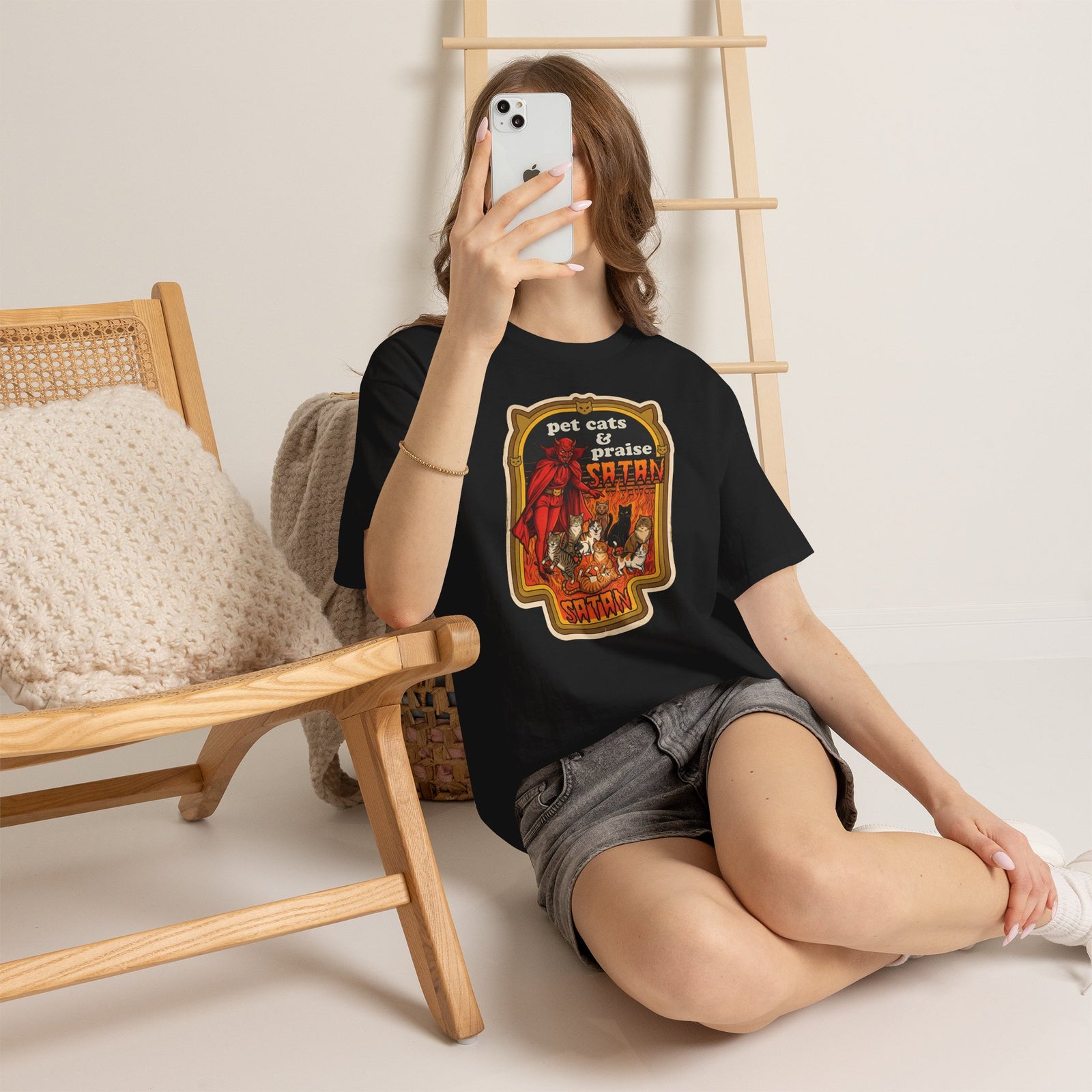 Pet Cats and Praise Satan T-Shirt — Gothic Cat Lover Tee