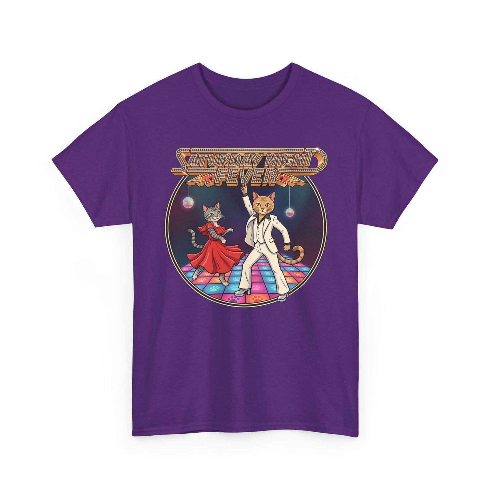 Disco Cats Dancing Tee — 'Saturday Night' Retro Funk Graphic T-Shirt