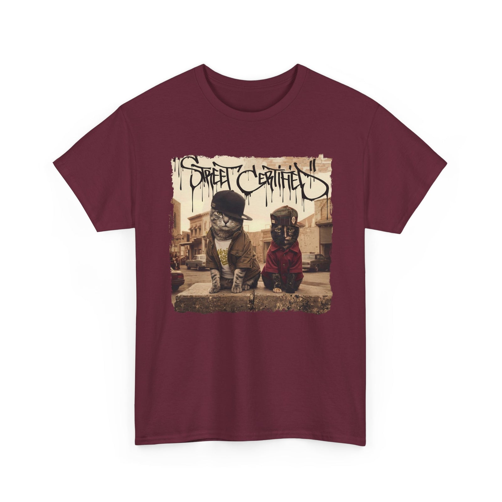 Funny Streetwear Cats "Street Certified" Retro Graphic Tee