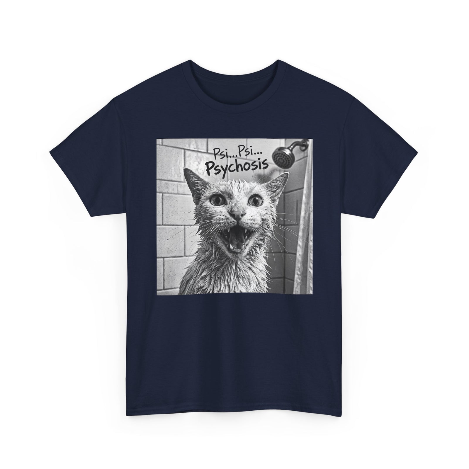 Psychosis Cat T-Shirt Funny Grunge Shower Cat Tee