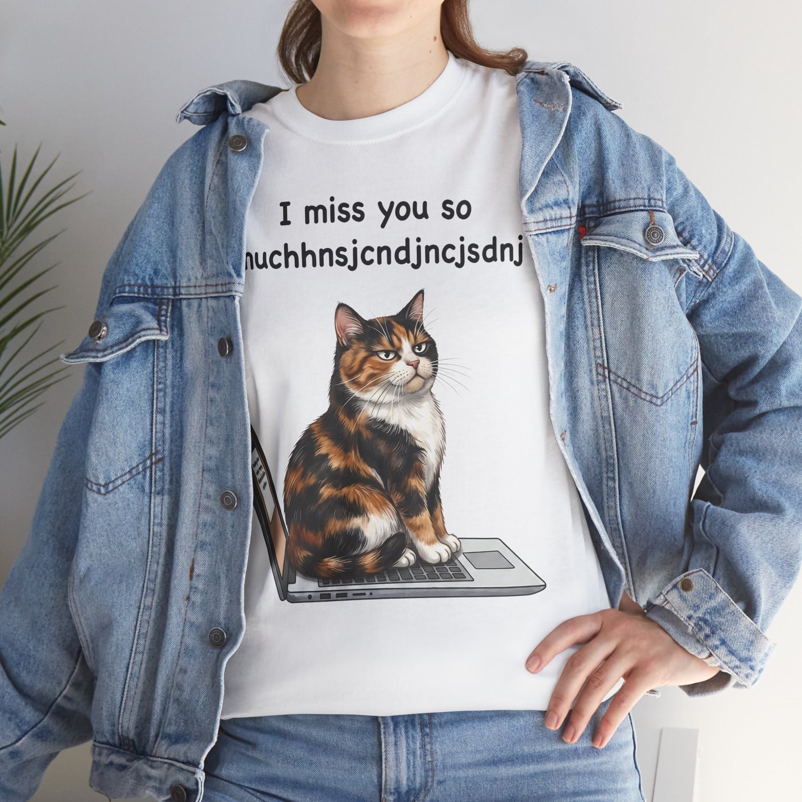 I Miss You So Much Keysmash T-Shirt — Funny Calico Cat Laptop Tee