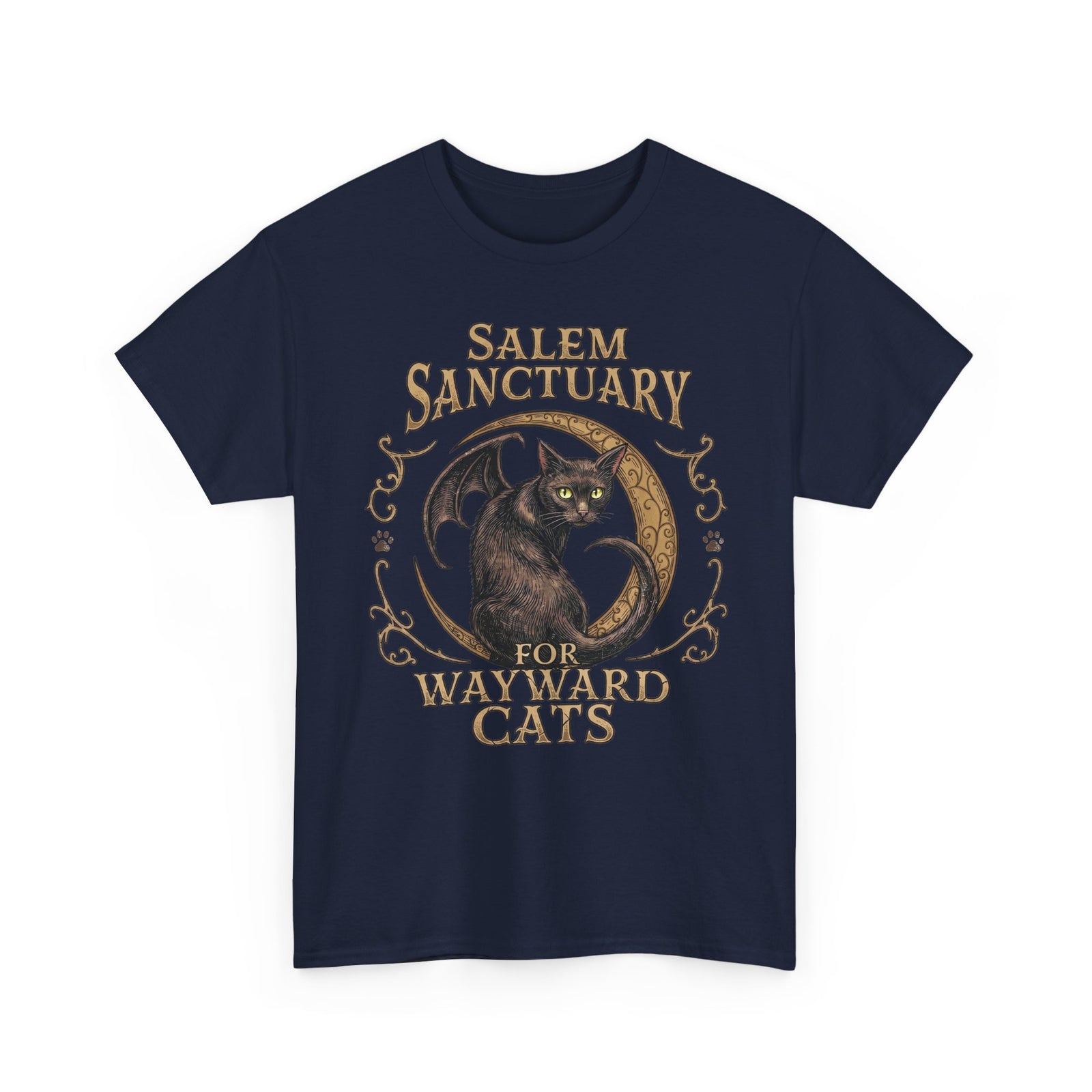 Salem Sanctuary For Wayward Cats T-Shirt — Winged Black Cat Gothic Tee