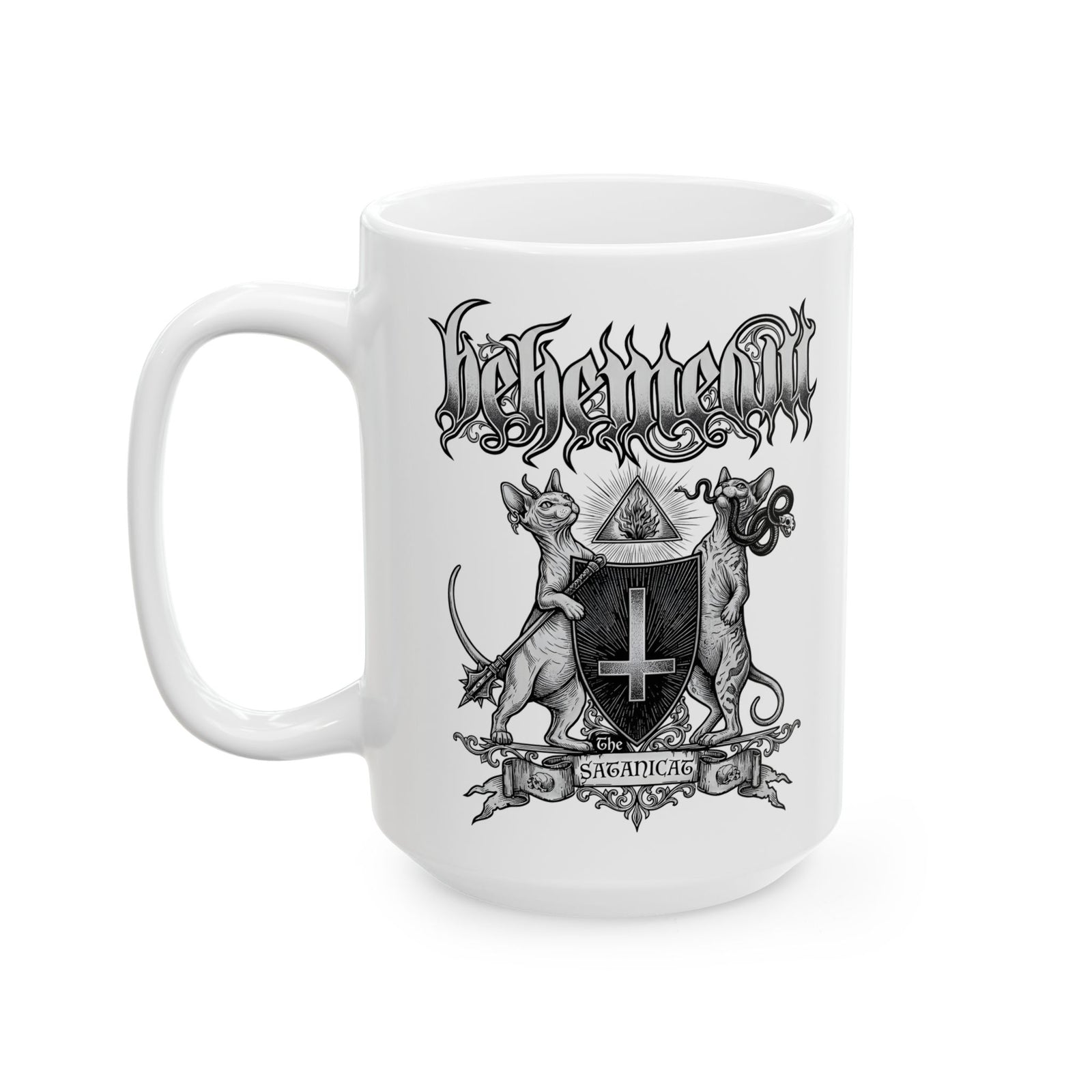 Satanicat Behemeow Ceramic Mug — Gothic Cat Graphic Mug