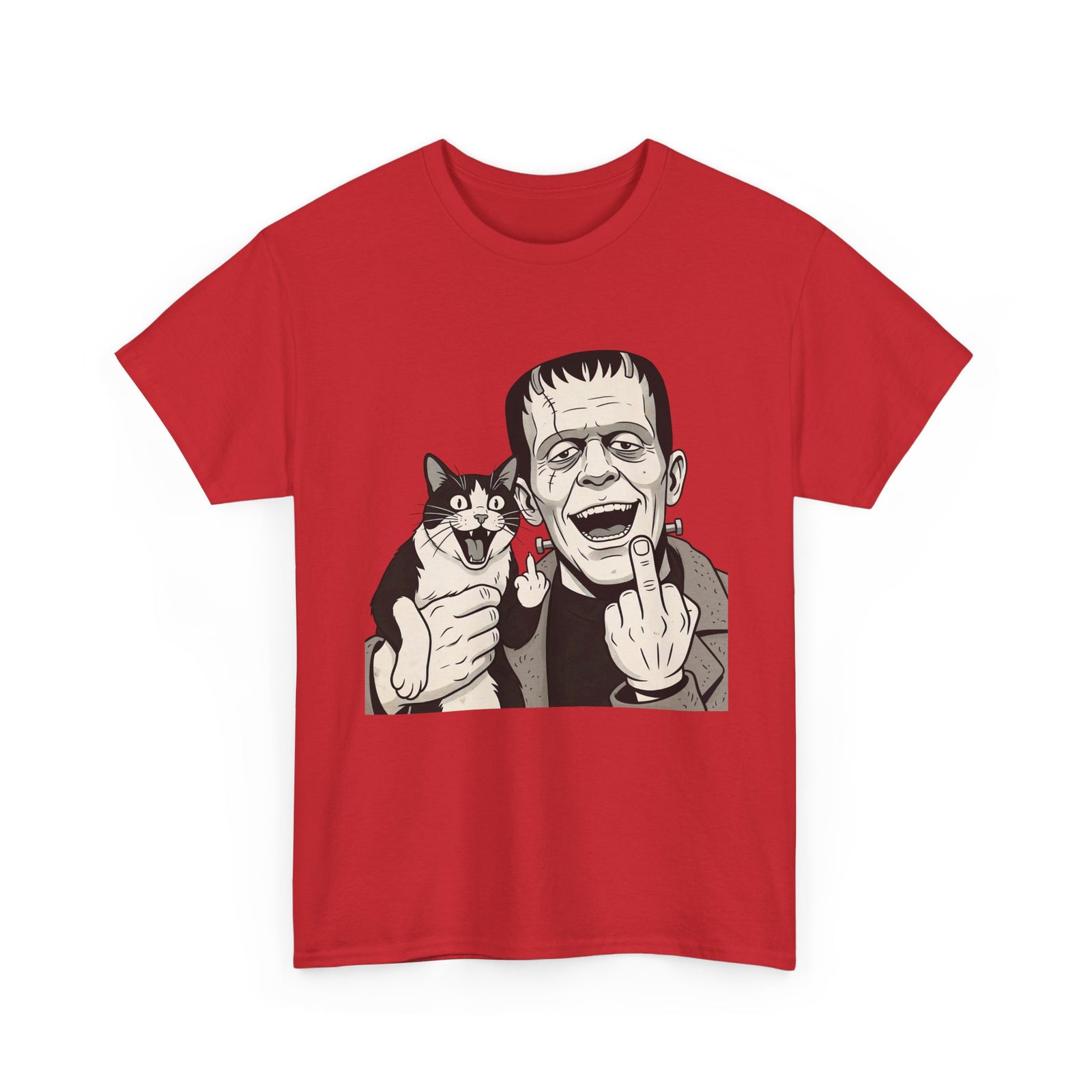 Frankenstein Cat T‑Shirt — Cute Spooky Cat & Frankenstein Design