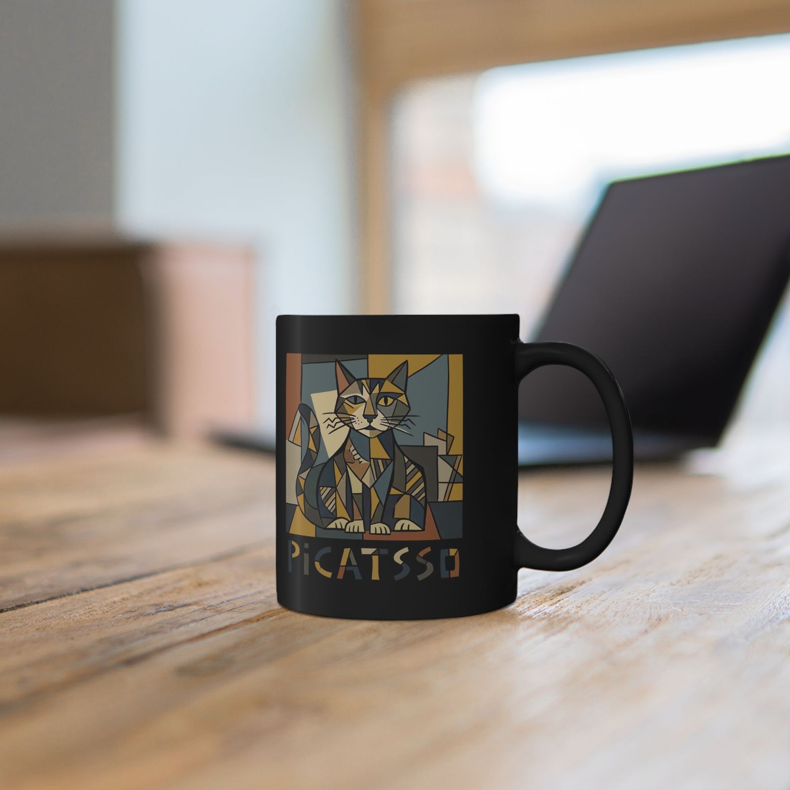 Picatsso Cat Art Black Mug — Playful Cat Picasso Design