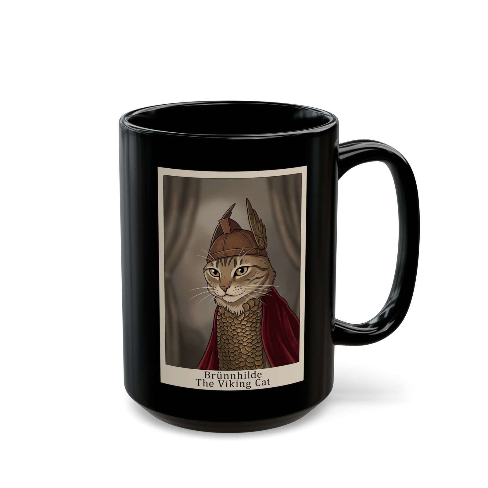 Brünnhilde The Viking Cat Black Mug