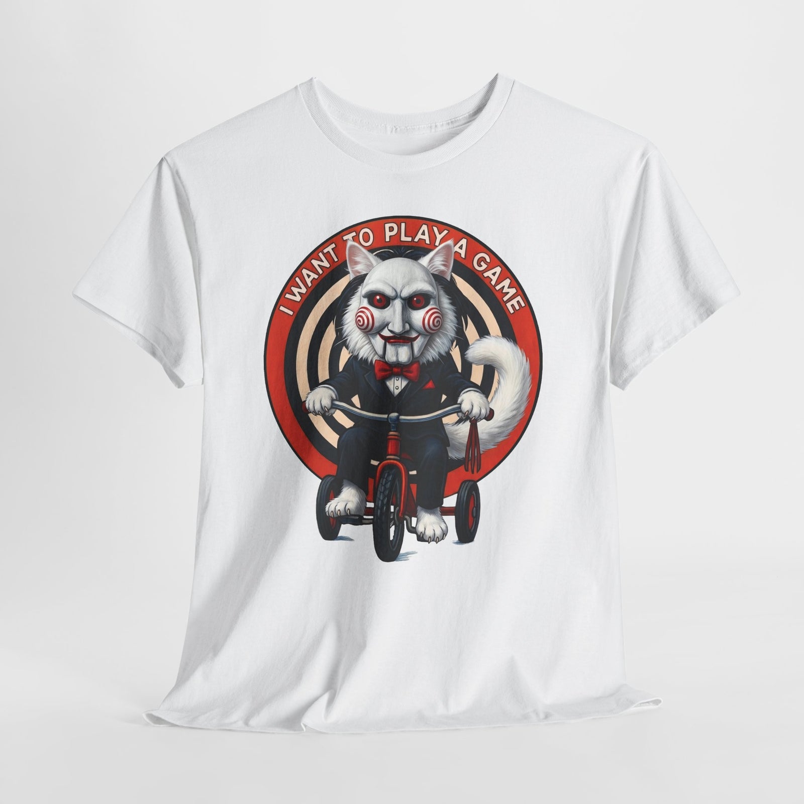 I Want To Play A Game SAW Cat T-Shirt — Funny Jigsaw Puppet Feline Tee