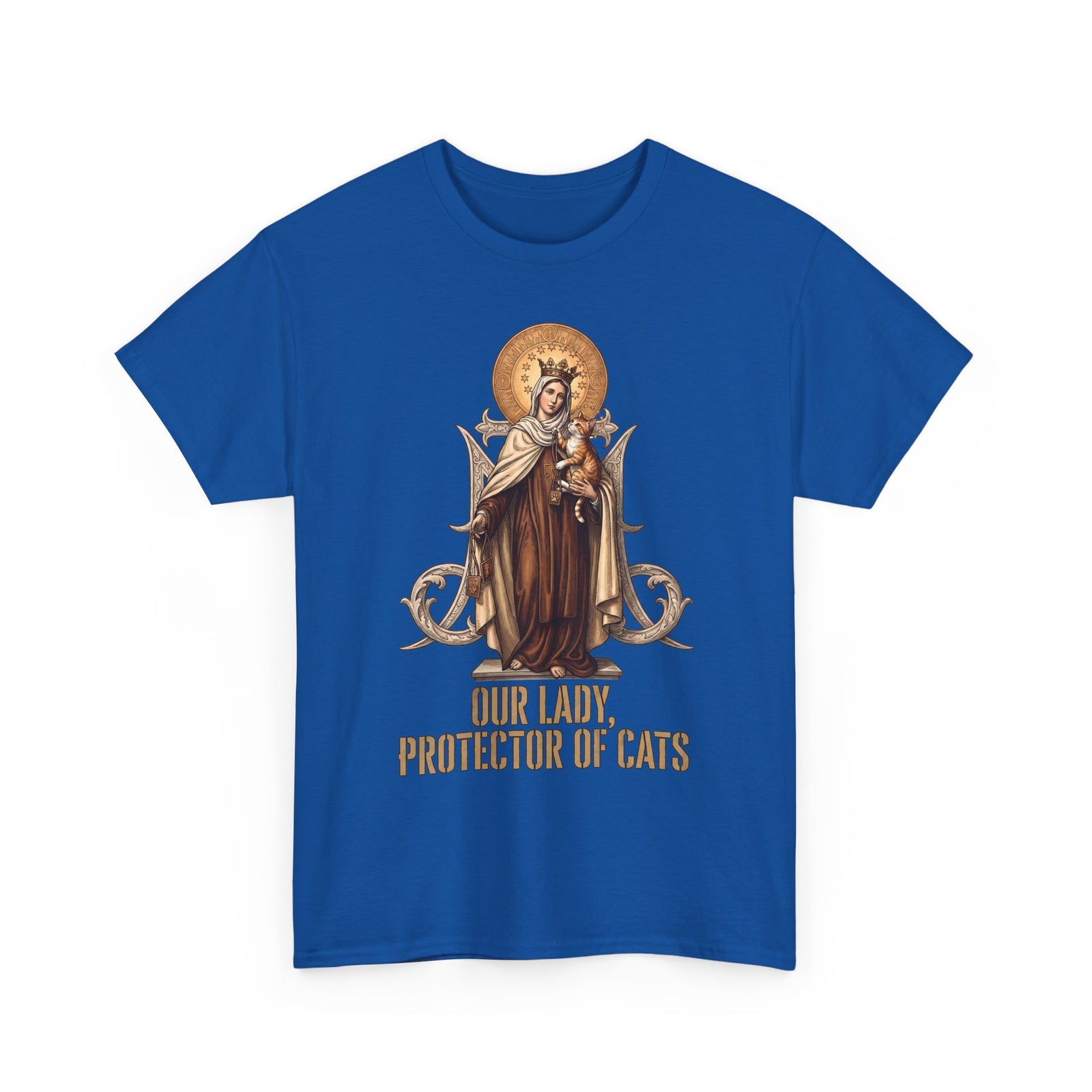 Our Lady Protector Of Cats T-Shirt — Sacred Feline Religious Parody Tee